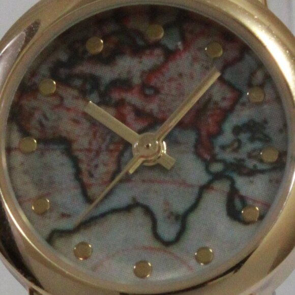 Accutime Ladies Casual Quartz Watch Map Dial Gold Tune Braided Strap 24mm - Picture 13 of 13